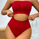 Conjunto De Brasier Sin Costuras Y Tanga De Triangulo De Cintura Alta Sin Tirantes Para Mujer