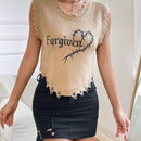 EZwear Chaleco sueter roto con corazon & con patron de letra