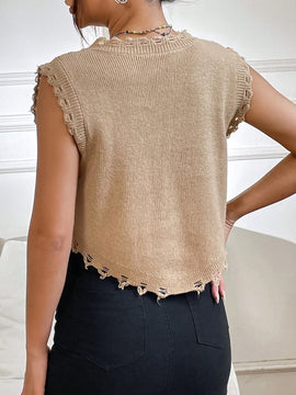 EZwear Chaleco sueter roto con corazon & con patron de letra