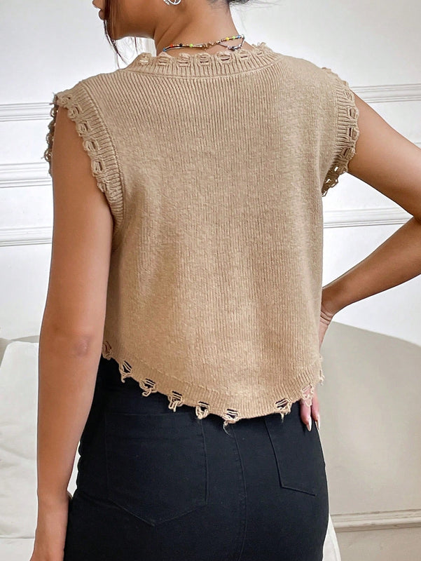 EZwear Chaleco sueter roto con corazon & con patron de letra