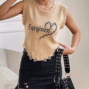 EZwear Chaleco sueter roto con corazon & con patron de letra