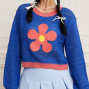 EZwear Jersey con patron floral ribete en contraste de hombros caidos