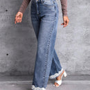 LUNE Jeans con bolsillo oblicuo bajo con encaje en contraste de pierna ancha