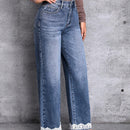 LUNE Jeans con bolsillo oblicuo bajo con encaje en contraste de pierna ancha
