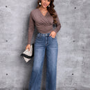 LUNE Jeans con bolsillo oblicuo bajo con encaje en contraste de pierna ancha