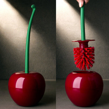 Juego de cepillo y soporte para inodoro en forma de cereza, cepillo de limpieza para baño