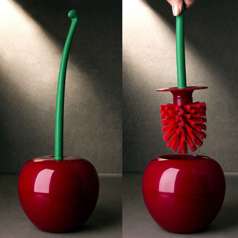Juego de cepillo y soporte para inodoro en forma de cereza, cepillo de limpieza para baño