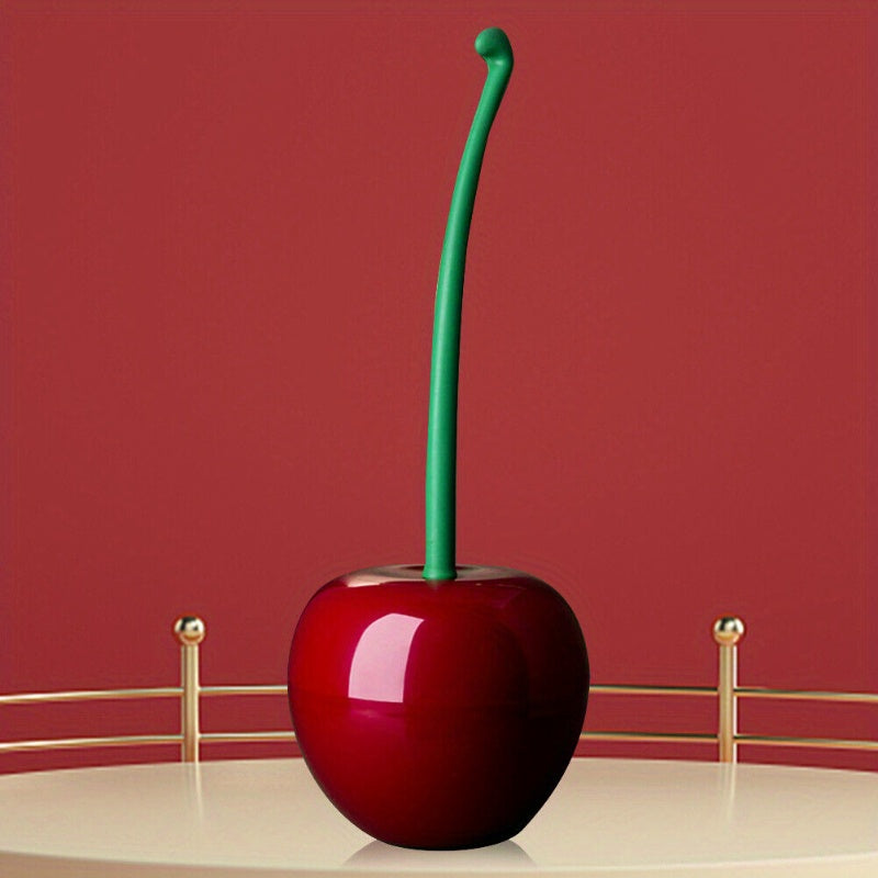 Juego de cepillo y soporte para inodoro en forma de cereza, cepillo de limpieza para baño