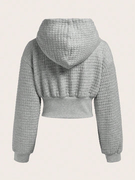 Ezwear capucha crop con slogan con parche con cordon delantero de hombros caidos