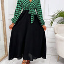 Lady Vestido con cinturon con estampado de pata de gallo de manga farol escote cruzado