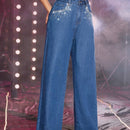 Jeans de talle alto con diseno de diamante de imitacion de pierna ancha