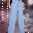 Jeans de talle alto con estampado de mariposa de pierna ancha