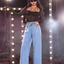 Jeans de talle alto con estampado de mariposa de pierna ancha