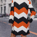 Vestido tunico con estampado de cheuron de manga farol
