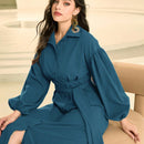 Mulvari Vestido camisero de manga farol con cinturon