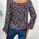 Frenchy Blusa con estampado floral ribete con encaje de manga farol