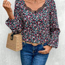 Frenchy Blusa con estampado floral ribete con encaje de manga farol