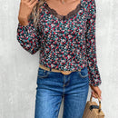 Frenchy Blusa con estampado floral ribete con encaje de manga farol