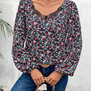 Frenchy Blusa con estampado floral ribete con encaje de manga farol