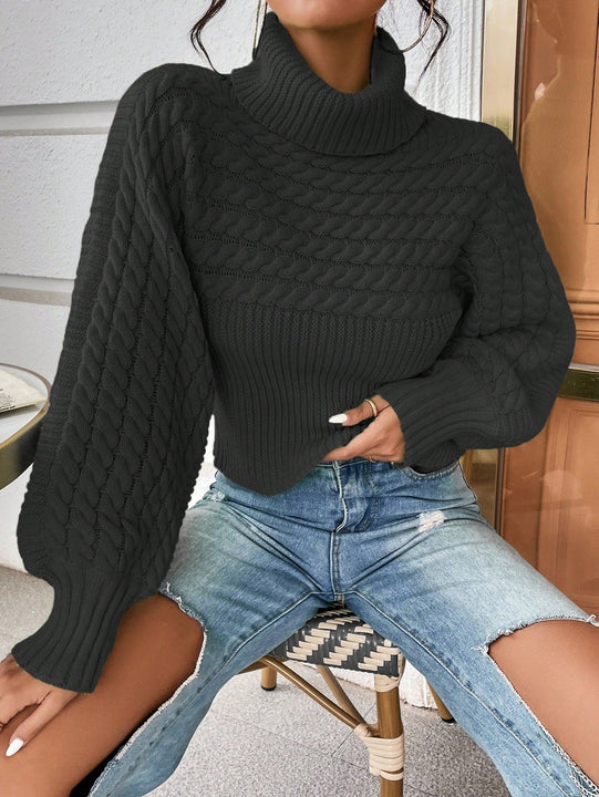 Essnce Jersey cuello alto tejido de cable de manga farol