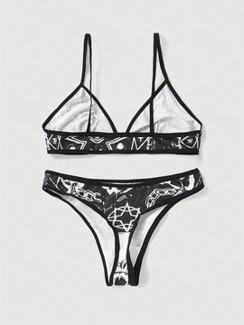ROMWE Goth Conjunto De Lenceria Con Estampado De Calavera Para Mujer