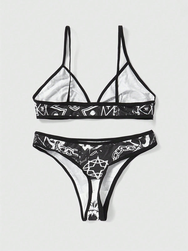 ROMWE Goth Conjunto De Lenceria Con Estampado De Calavera Para Mujer