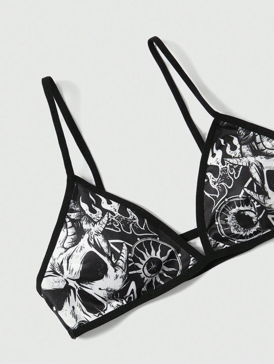 ROMWE Goth Conjunto De Lenceria Con Estampado De Calavera Para Mujer