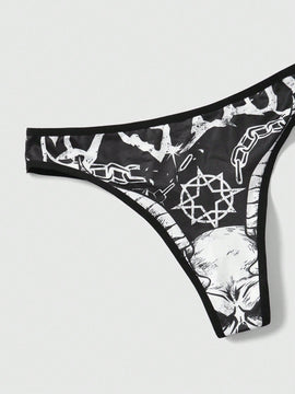 ROMWE Goth Conjunto De Lenceria Con Estampado De Calavera Para Mujer