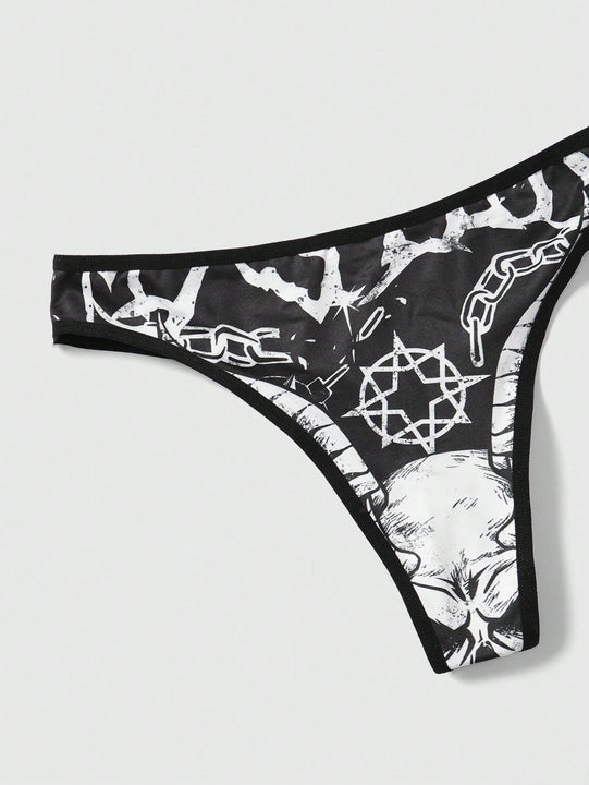 ROMWE Goth Conjunto De Lenceria Con Estampado De Calavera Para Mujer