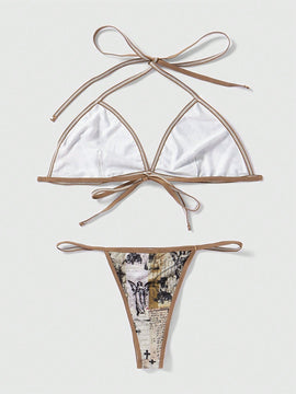 Set de lenceria con estampado de figura unido en contraste
