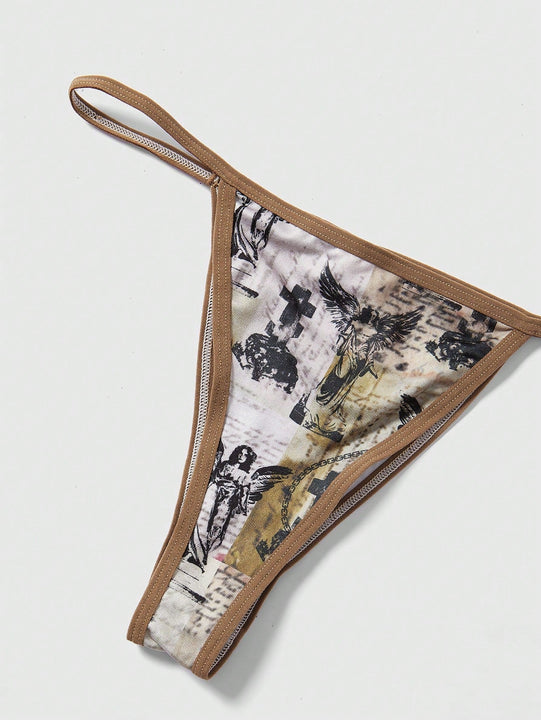 Set de lenceria con estampado de figura unido en contraste