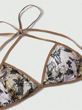 Set de lenceria con estampado de figura unido en contraste