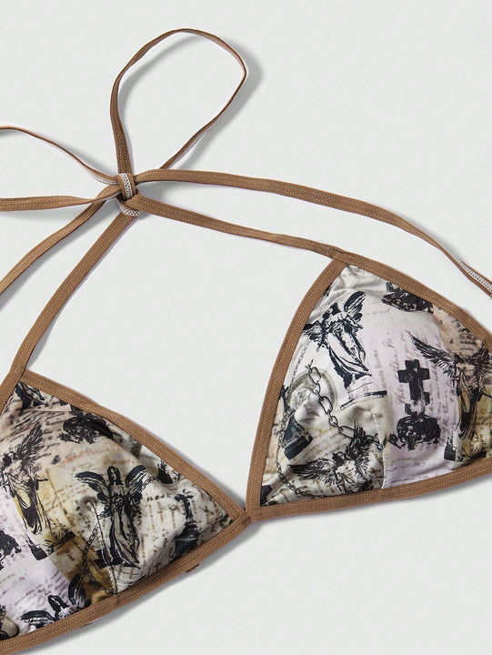 Set de lenceria con estampado de figura unido en contraste