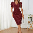 Vestido ajustado girante delantero de manga farol brillante