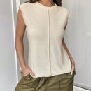 EZwear Chaleco de punto unicolor de cuello redondo sin camisa
