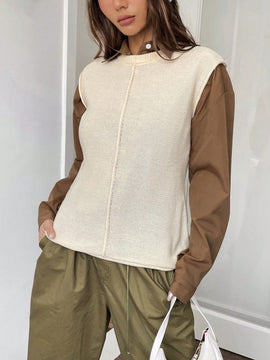 EZwear Chaleco de punto unicolor de cuello redondo sin camisa