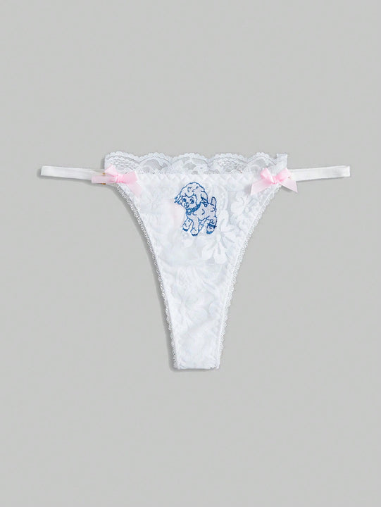 ROMWE Kawaii Tanga con estampado de oveja con diseno de lazo