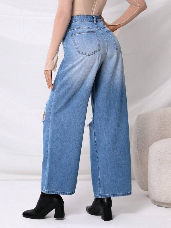 Prive Jeans desgarro de pierna ancha de talle alto
