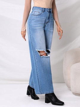Prive Jeans desgarro de pierna ancha de talle alto