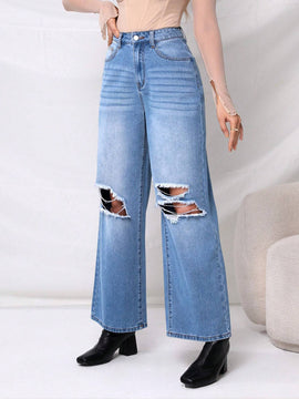 Prive Jeans desgarro de pierna ancha de talle alto