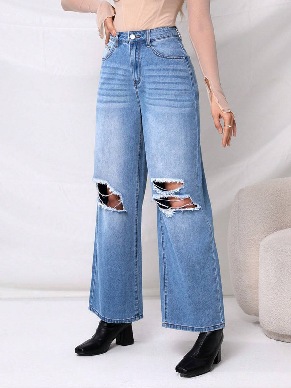 Prive Jeans desgarro de pierna ancha de talle alto