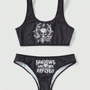 ROMWE Goth 2 Unids/set Conjunto De Ropa Interior De Mujer Con Estampado De Calavera