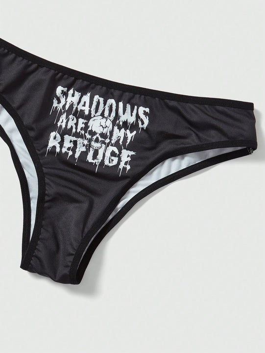 ROMWE Goth 2 Unids/set Conjunto De Ropa Interior De Mujer Con Estampado De Calavera