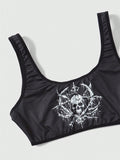 ROMWE Goth 2 Unids/set Conjunto De Ropa Interior De Mujer Con Estampado De Calavera