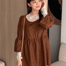 FRIFUL Blusa peplum con mangas con volante y encaje en contraste de jacquard