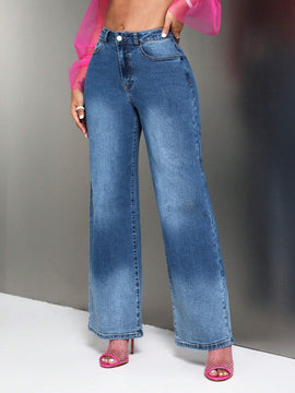SXY Jeans con bolsillo oblicuo de pierna ancha