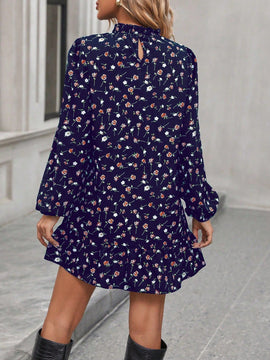Frenchy Vestido smock con estampado de manga farol bajo con fruncido