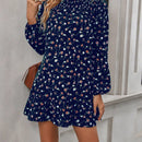 Frenchy Vestido smock con estampado de manga farol bajo con fruncido