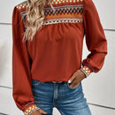 LUNE Blusa con estampado geometrico fruncido de cuello alto de manga farol