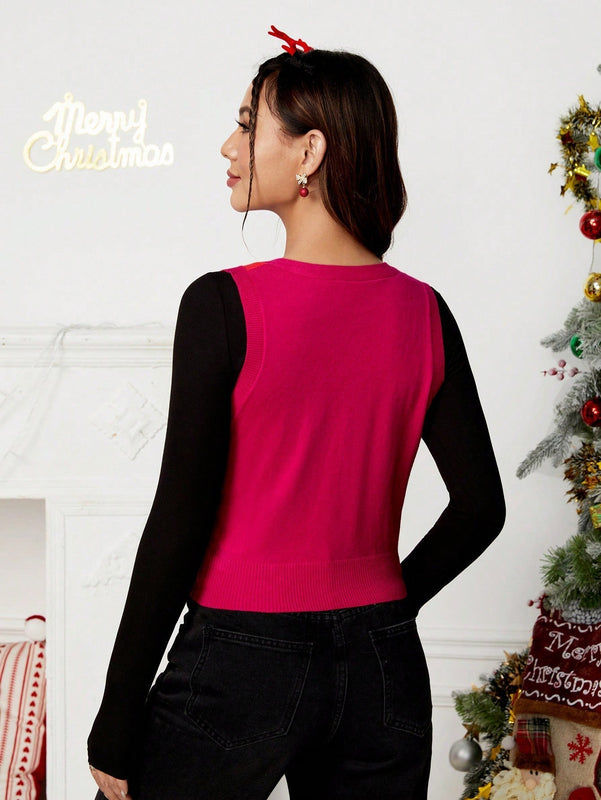 EZwear Chaleco de punto con patron de rombo con boton delantero sin camiseta
